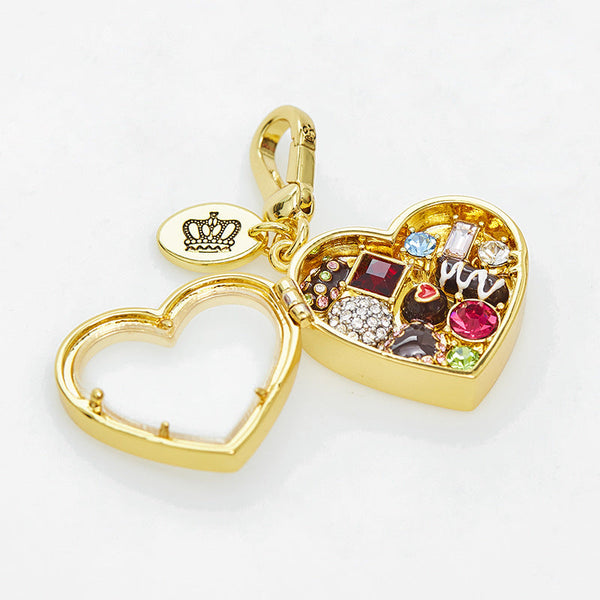 Enamel Glazed Chocolate Gemstone Transparent Heart Shaped Box With Openable Pendant Necklaces & Pendants