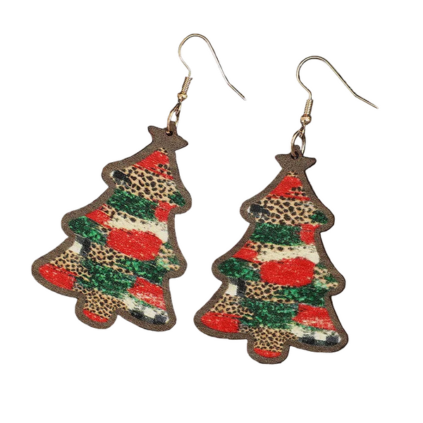 Christmas Tree Pu Leather Earrings