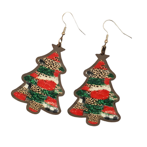 Veile Studios Christmas Tree Pu Leather Earrings