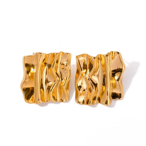 Veile Studios Rectangular Pleated Retro Personalized Exaggerated Golden Ripple Earrings