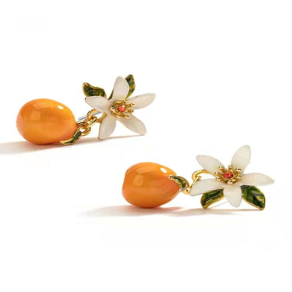Veile Studios Citrus Gardenia Necklace Women Summer Style Sweet Cute Fruit Earrings