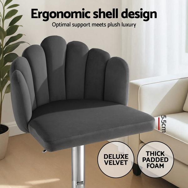 Artiss Bar Stool X2 Kitchen Dining Counter Gaslift Chair Adjustable Velvet Grey Benches Bar Stools