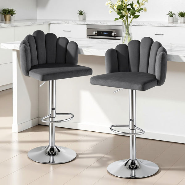 Artiss Bar Stool X2 Kitchen Dining Counter Gaslift Chair Adjustable Velvet Grey Benches Bar Stools