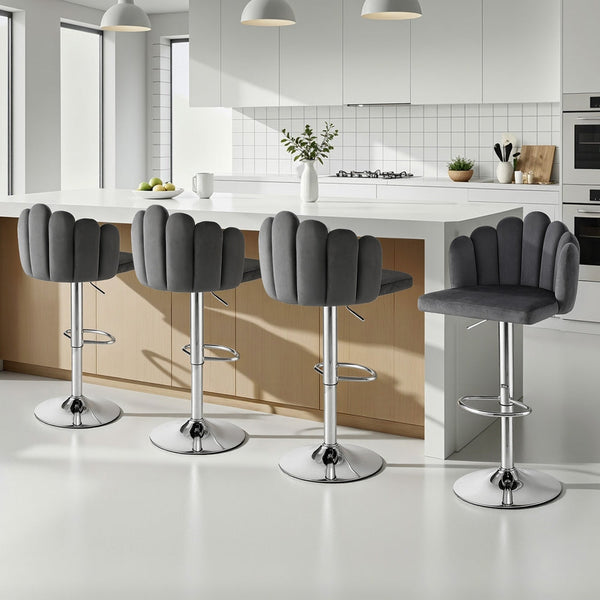 Artiss Bar Stool X4 Kitchen Dining Counter Gaslift Chair Adjustable Velvet Grey Benches Bar Stools