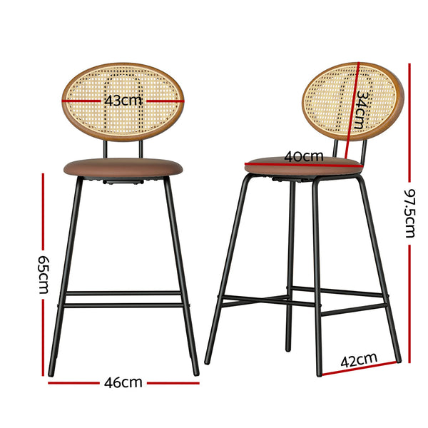 Pu Leather Bar Stools With Rattan Backrest And Steel Frame For Home Furniture Benches Bar Stools
