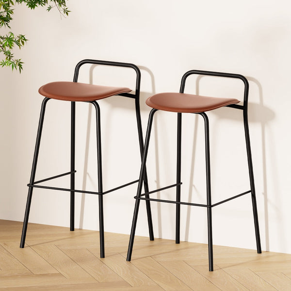 Artiss 2X Bar Stools Kitchen Counter Metal Brown Benches Bar Stools