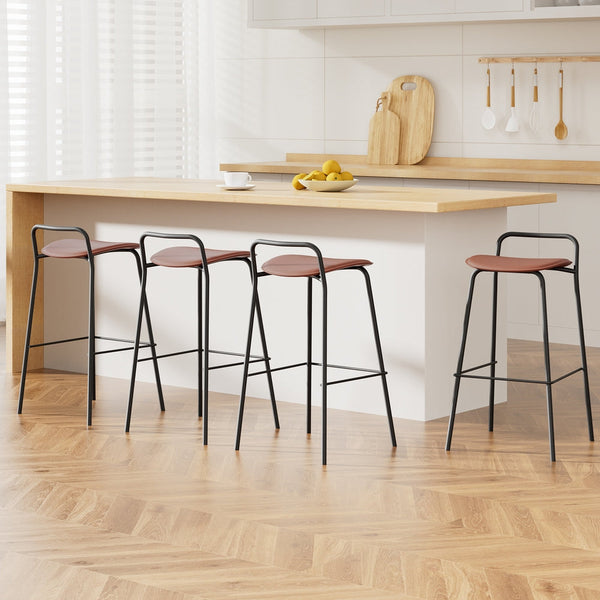 Powder Coated Metal Bar Stools With Pu Cover And Footrest For Kitchen Counter Benches Bar Stools