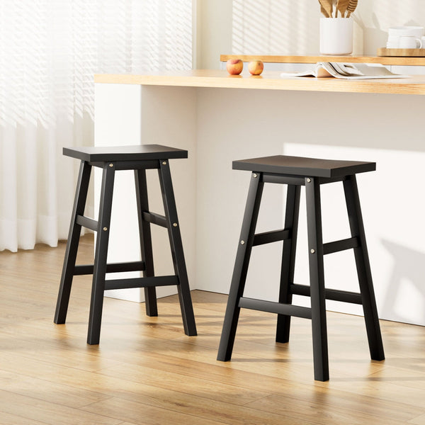 Artiss Bar Stools Kitchen Counter Wooden Chairs Black X2 Benches Bar Stools