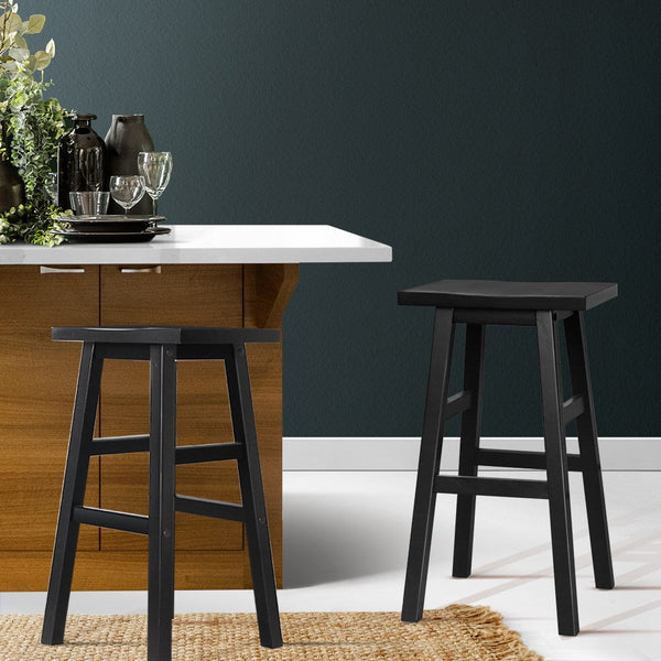 Artiss Bar Stools Kitchen Counter Wooden Chairs Black X2 Benches Bar Stools