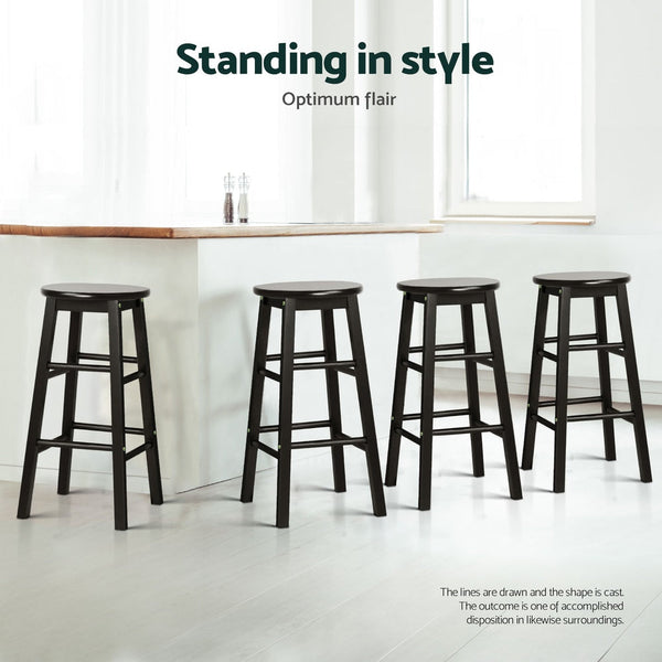 Artiss 4X Bar Stools Round Chairs Wooden Black Benches Bar Stools