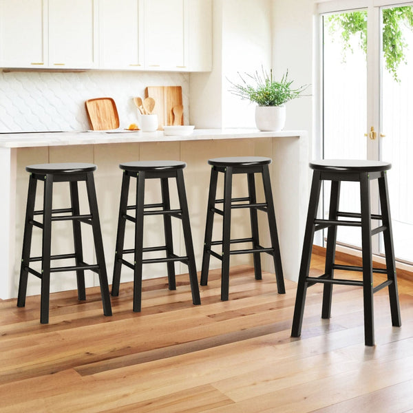 Artiss 4X Bar Stools Round Chairs Wooden Black Benches Bar Stools
