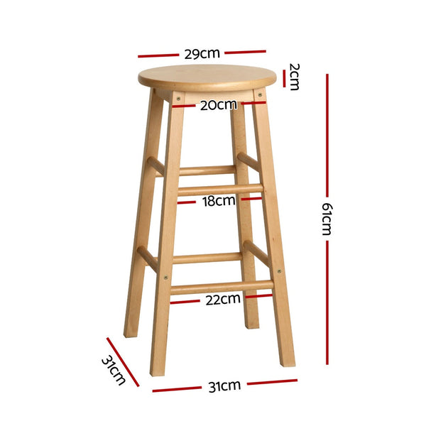 Artiss 4X Bar Stools Round Chairs Wooden Nature Benches Bar Stools