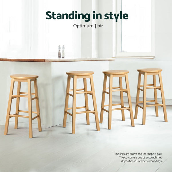 Artiss 4X Bar Stools Round Chairs Wooden Nature Benches Bar Stools