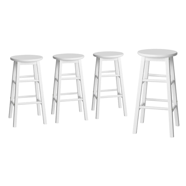 4X Bar Stools Round Chairs Wooden White Benches Bar Stools