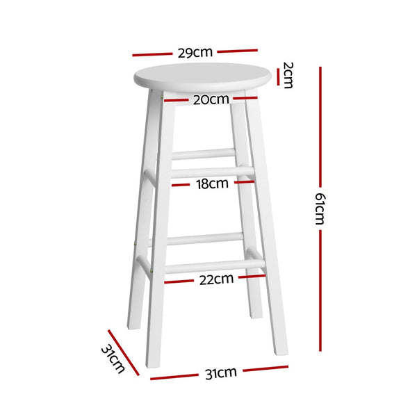 4X Bar Stools Round Chairs Wooden White Benches Bar Stools