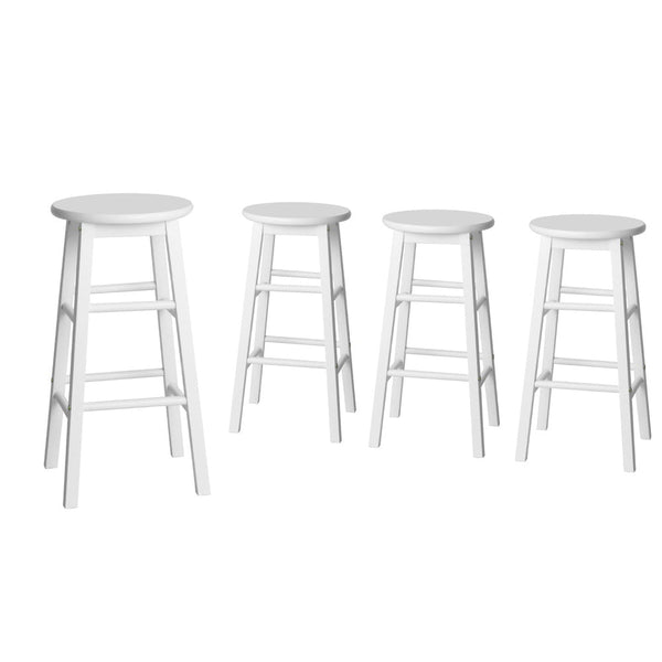 4X Bar Stools Round Chairs Wooden White Benches Bar Stools