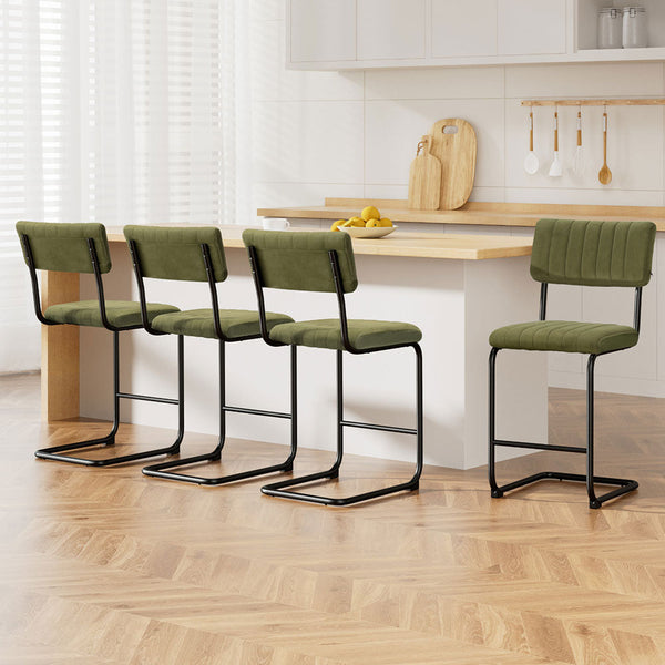 4X Bar Stools Velvet Chairs Green Benches Bar Stools