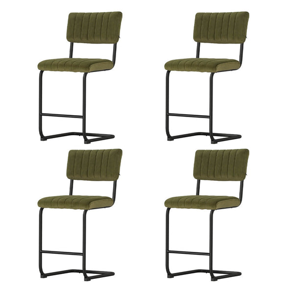 4X Bar Stools Velvet Chairs Green Benches Bar Stools