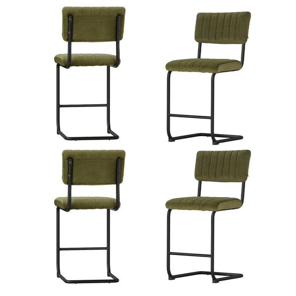4X Bar Stools Velvet Chairs Green Benches Bar Stools