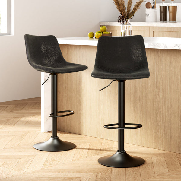 2X Pu Leather Bar Stool Swivel Gas Lift Black Home Furniture Benches Bar Stools