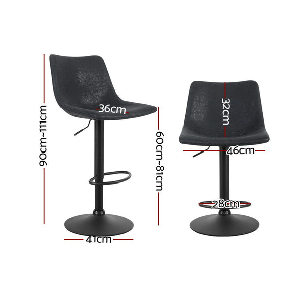 2X Pu Leather Bar Stool Swivel Gas Lift Black Home Furniture Benches Bar Stools