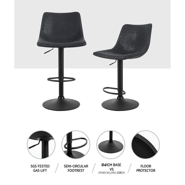 2X Pu Leather Bar Stool Swivel Gas Lift Black Home Furniture Benches Bar Stools