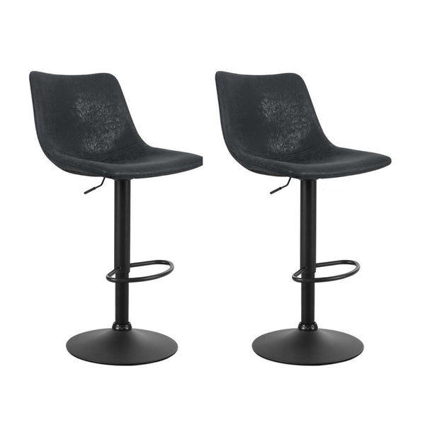 2X Pu Leather Bar Stool Swivel Gas Lift Black Home Furniture Benches Bar Stools