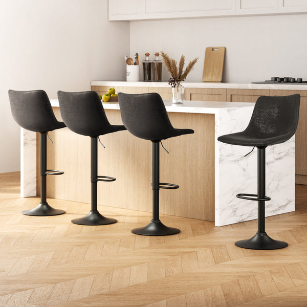 4 X Pu Leather Bar Stool Swivel Gas Lift Home Furniture Benches Bar Stools
