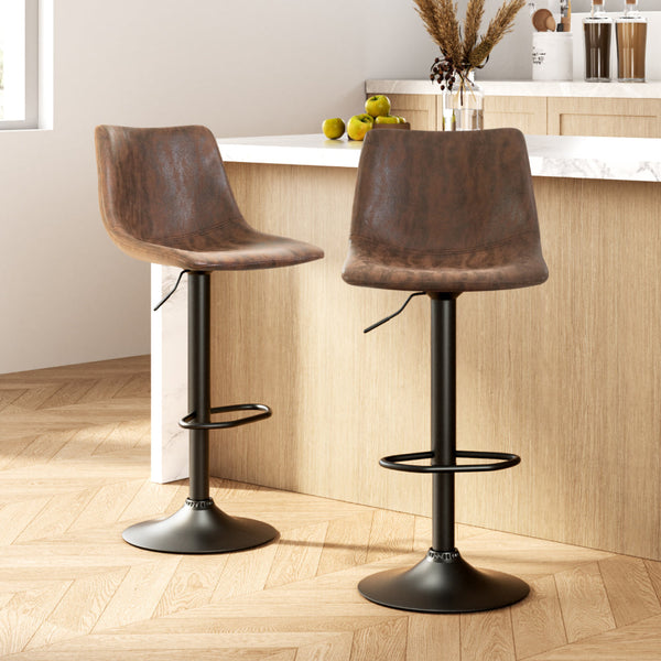 Faux Fabric Bar Stool Adjustable Swivel Steel Base Brown Home Furniture Benches Bar Stools