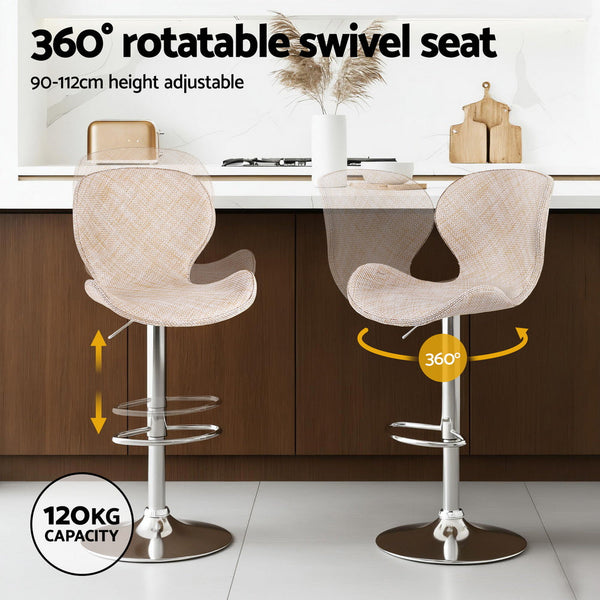 Artiss 4X Bar Stools Kitchen Swivel Gas Lift Counter Chair Wing Pe Rattan Beige Benches Bar Stools