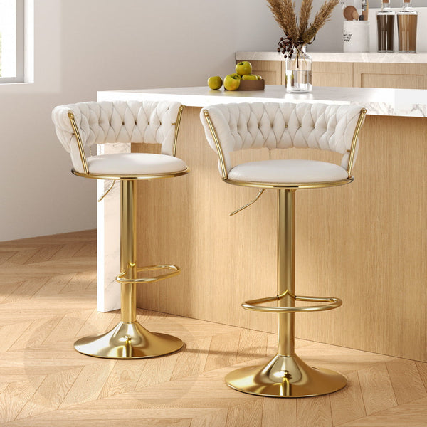 Artiss Velvet Bar Stools With Woven Backrest Ivory Furniture For Home And Garden Benches Bar Stools