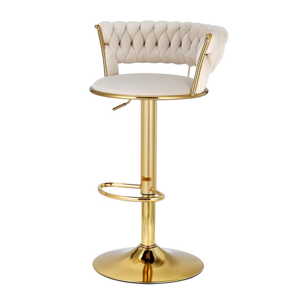 Artiss Velvet Bar Stools With Woven Backrest Ivory Furniture For Home And Garden Benches Bar Stools
