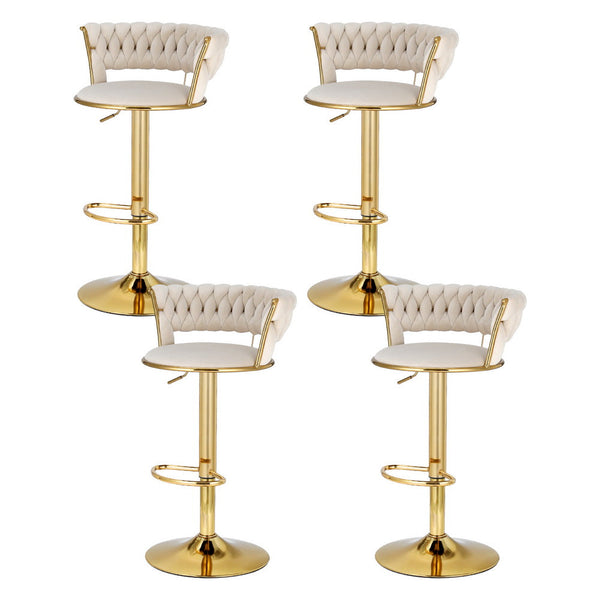 Soft Velvet Bar Stools With Gas Lift And Woven Backrest For Home Furniture Ivory Benches Bar Stools