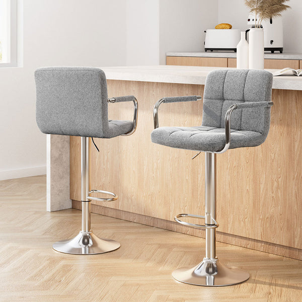 Artiss Bar Stools Grey Fabric With Armrest Gas Lift Furniture For Home And Garden Benches Bar Stools