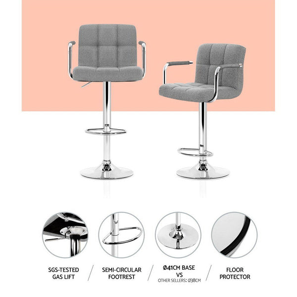 Artiss Bar Stools Grey Fabric With Armrest Gas Lift Furniture For Home And Garden Benches Bar Stools