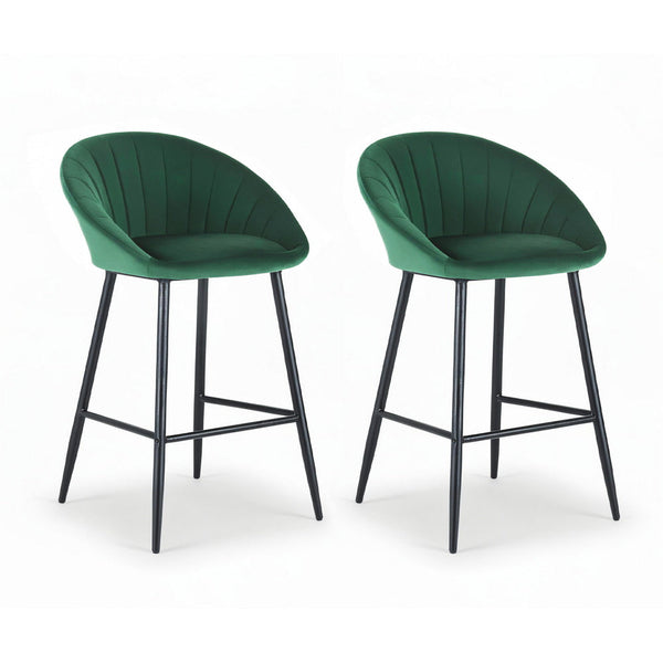 Artiss 2X Bar Stools Kitchen Dining Chair Counter Stool Tub Velvet Metal Green Benches Bar Stools