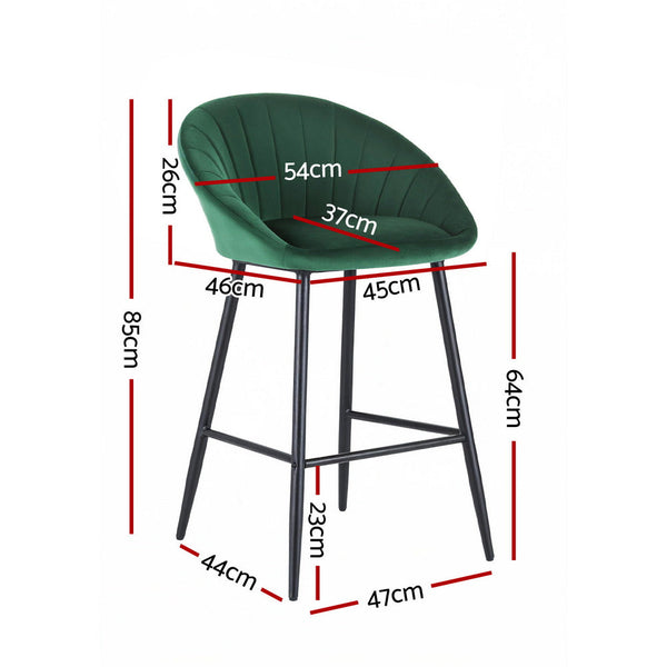 Artiss 2X Bar Stools Kitchen Dining Chair Counter Stool Tub Velvet Metal Green Benches Bar Stools