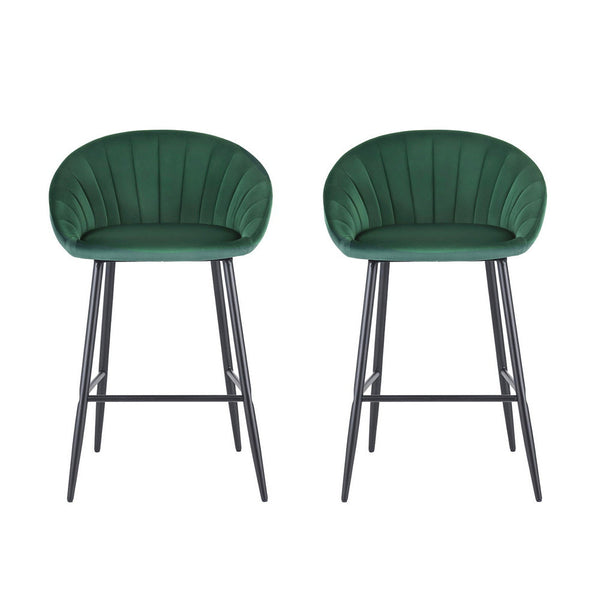 Artiss 2X Bar Stools Kitchen Dining Chair Counter Stool Tub Velvet Metal Green Benches Bar Stools