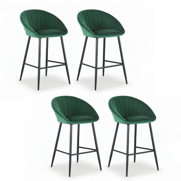 Artiss 4X Bar Stools Kitchen Dining Chair Counter Tub Velvet Metal Green Benches Bar Stools