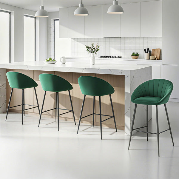Artiss 4X Bar Stools Kitchen Dining Chair Counter Tub Velvet Metal Green Benches Bar Stools