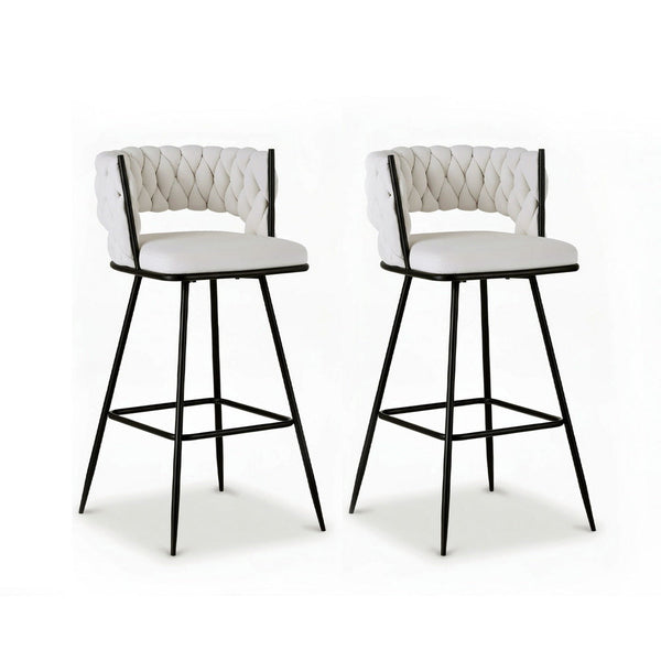 Artiss 2X Bar Stools Kitchen Dining Chair Counter Woven Velvet Metal Ivory Benches Bar Stools