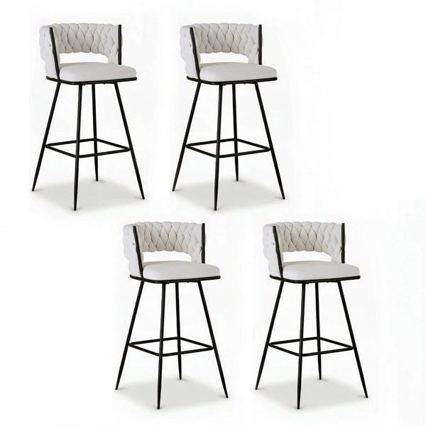 Artiss 4X Bar Stools Kitchen Dining Chair Counter Woven Velvet Metal Ivory Benches Bar Stools