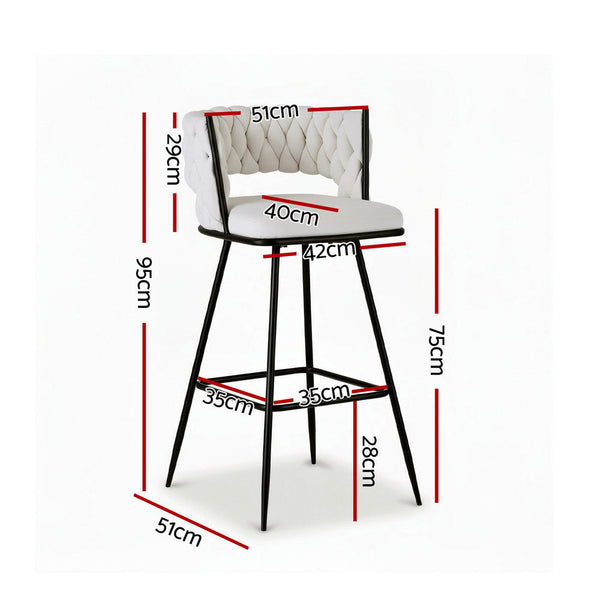 Artiss 4X Bar Stools Kitchen Dining Chair Counter Woven Velvet Metal Ivory Benches Bar Stools