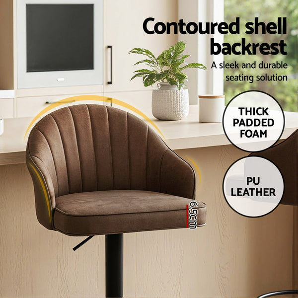 Artiss 2X Bar Stools Kitchen Swivel Gas Lift Counter Chair Shell Leather Brown Benches Bar Stools