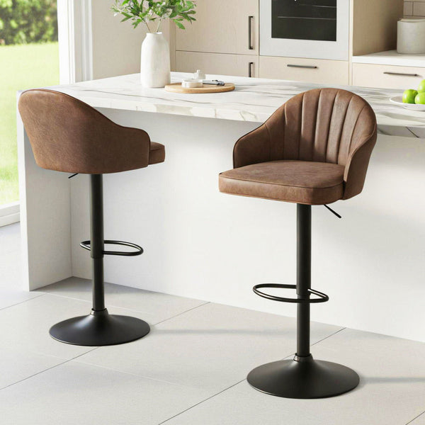 Artiss 2X Bar Stools Kitchen Swivel Gas Lift Counter Chair Shell Leather Brown Benches Bar Stools