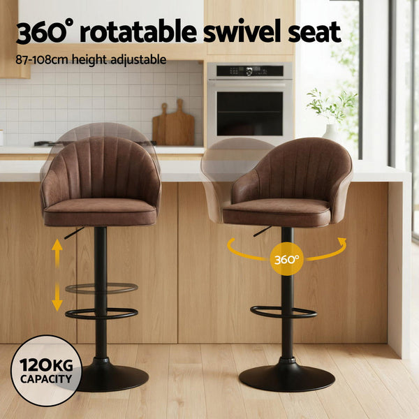 Artiss 4X Bar Stools Kitchen Swivel Gas Lift Counter Chair Shell Leather Brown Benches Bar Stools