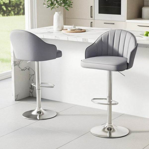 Artiss 2X Bar Stools Kitchen Swivel Gas Lift Counter Chair Shell Leather Grey Benches Bar Stools