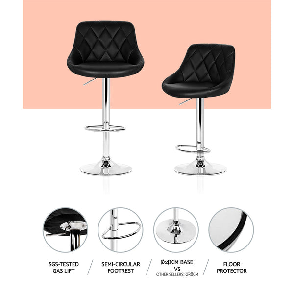 Artiss Bar Stools Set Of Four Leather Padded Gas Lift Black Furniture Benches Bar Stools