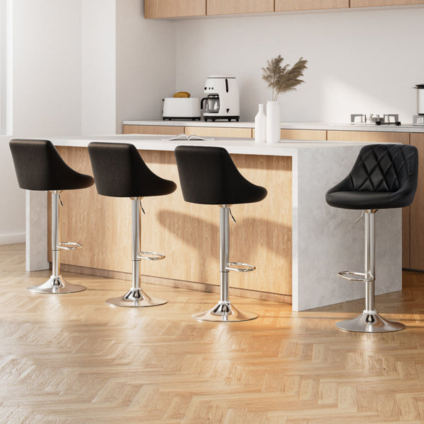 Artiss Bar Stools Set Of Four Leather Padded Gas Lift Black Furniture Benches Bar Stools