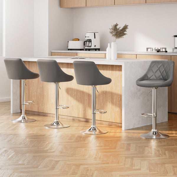Artiss 4X Bar Stools Leather Padded Gas Lift Grey Benches Bar Stools